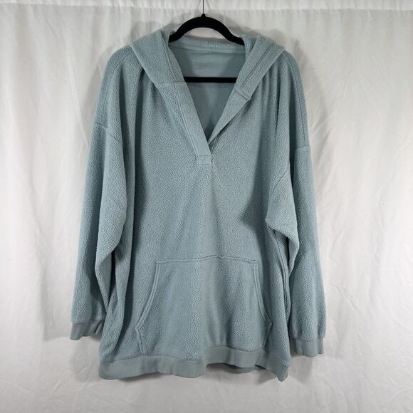 Aerie Sweaters - aerie Hoodie Women's XL Green Vneck Fleece Pockets Long Sleeve Pullover Sweater